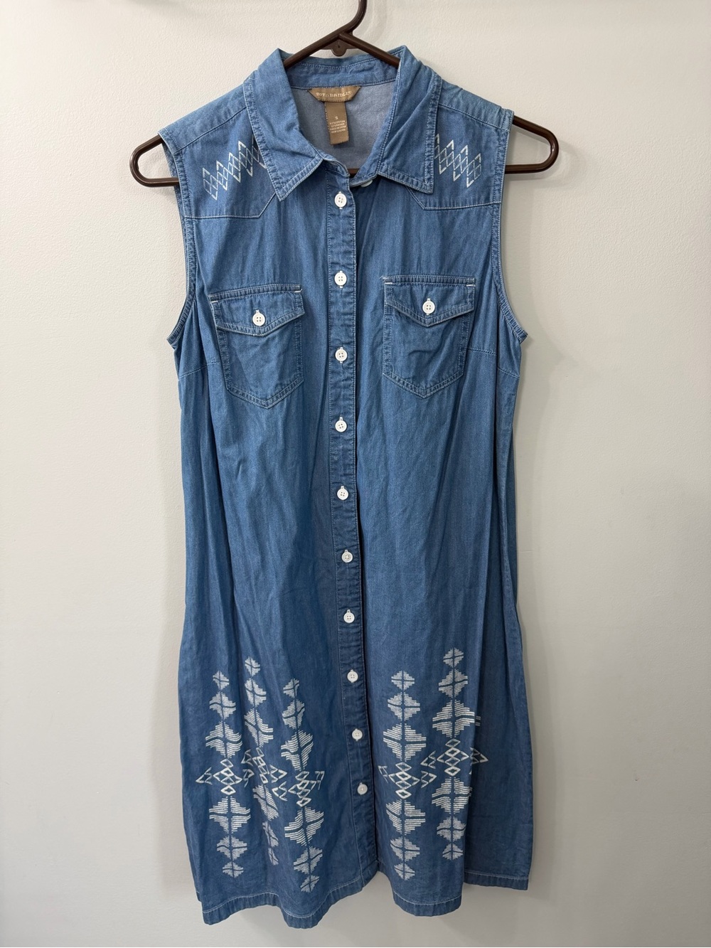 Bit & Bridle Light Blue Chambray Denim Sleeveless Button Down Shirt Dress Small